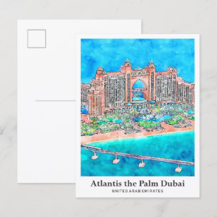 Atlantis Palm Dubai UAE Reisesaal Wasserfarbe Postkarte