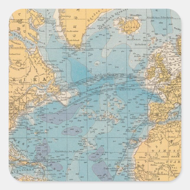 Atlantische Ozeankarte Quadratischer Aufkleber (Vorderseite)