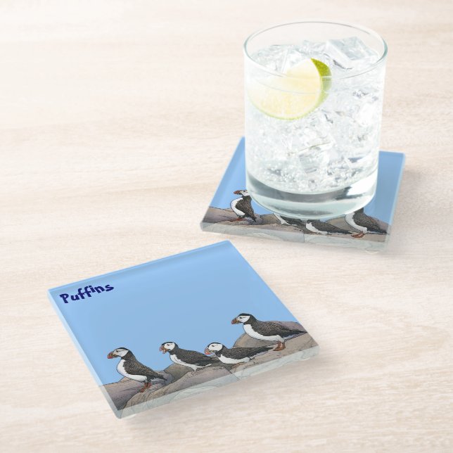Atlantische Puffen Glasuntersetzer (Schrägansicht)