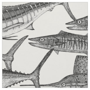 Atlantischer Fisch schwarz weiß Stoff