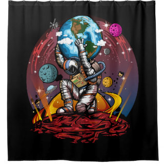 Atlas Astronaut Holding Earth Mars Galaxy Cosmic Duschvorhang