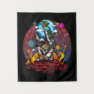 Atlas Astronaut Holding Earth Mars Galaxy Cosmic Wandteppich
