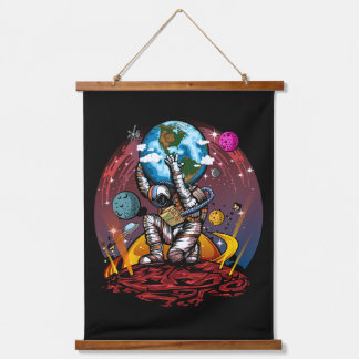 Atlas Astronaut Holding Earth Mars Galaxy Cosmic Wandteppich Mit Holzrahmen