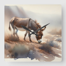Atlas Donkey AREF409 - Watercolor Quadratische Wanduhr
