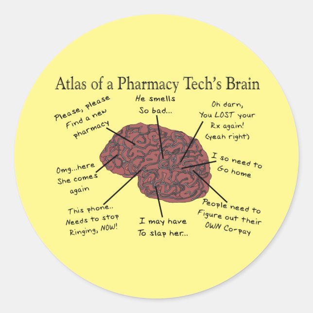 Atlas eines Pharmacy-Tech-Gehirns Runder Aufkleber (Vorderseite)