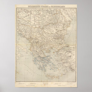 Atlas-Karte für die Türkei und Griechenland Poster