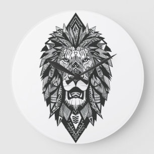 Atlas Löwe Marokko Stammes-Geometrisches Minimalis Große Wanduhr