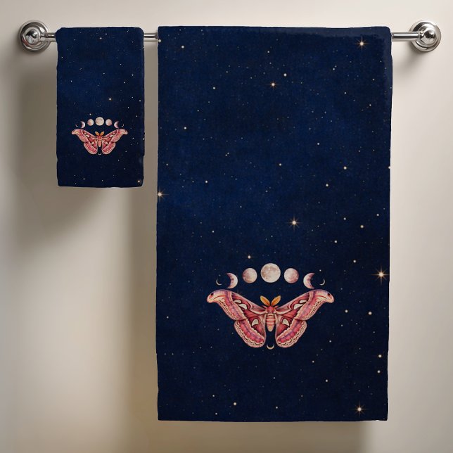 Atlas Moth Night Sky Cosmos Moon Phase | Boho Art Badhandtuch Set (Von Creator hochgeladen)