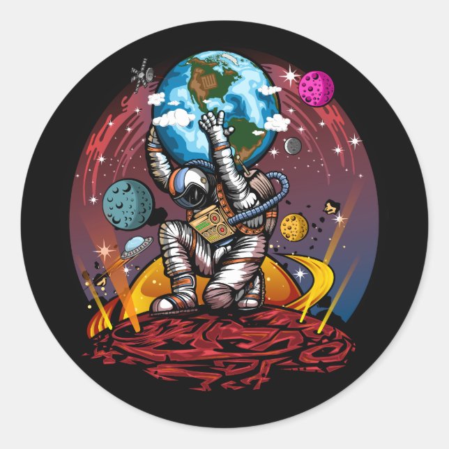 Atlas Space Man Runder Aufkleber (Vorderseite)