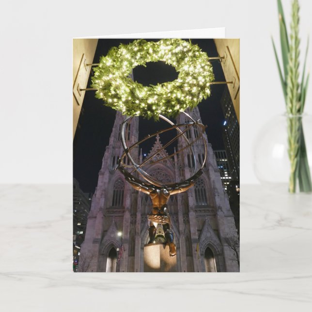 Atlas & St. Patrick's Cathedral, Christmas, NYC - Karte (Vorderseite)