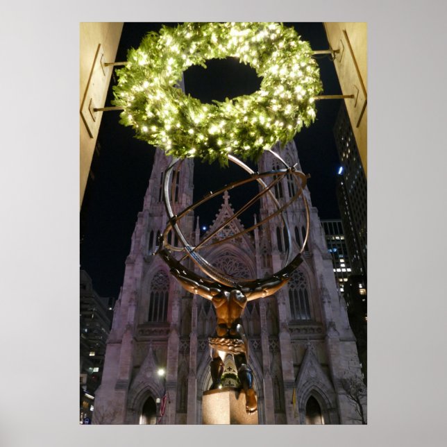 Atlas & St. Patrick's Cathedral - Weihnachtsposter Poster (Vorne)