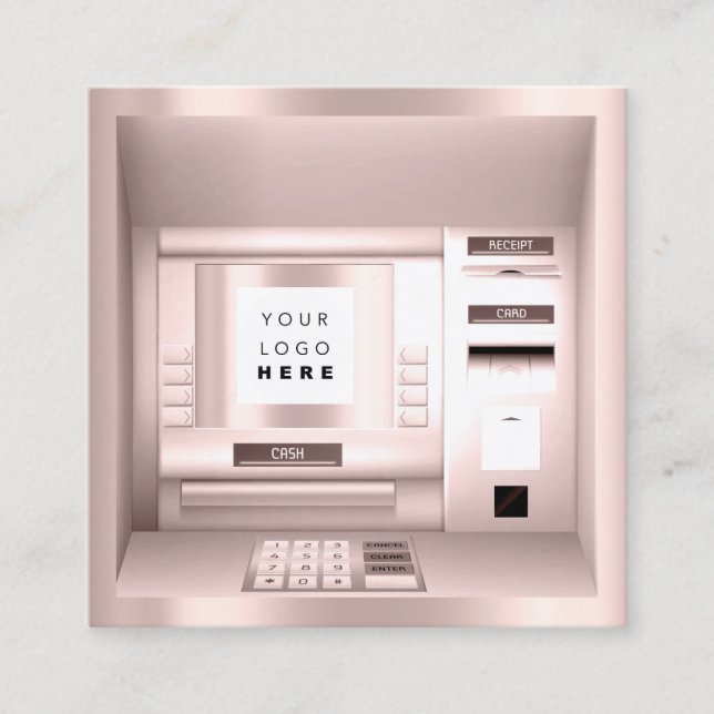 ATM Bank Consulting Money Rose Logo Investments Quadratische Visitenkarte (Vorderseite)