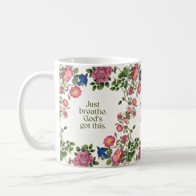 Atme einfach. Gott hat das im Griff Kaffeetasse (Links)