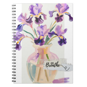 "Atme einfach" Lila Iris Blumen Notizbuch Notizblock