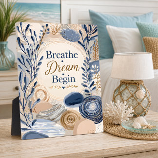 Atme Traum Beginne Blaue Botanische Inspiration Fotoplatte