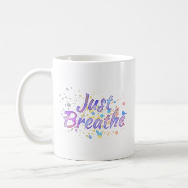 Atmen Sie einfach Aquarell Pink Mauve Aqua Blue Kaffeetasse (Links)