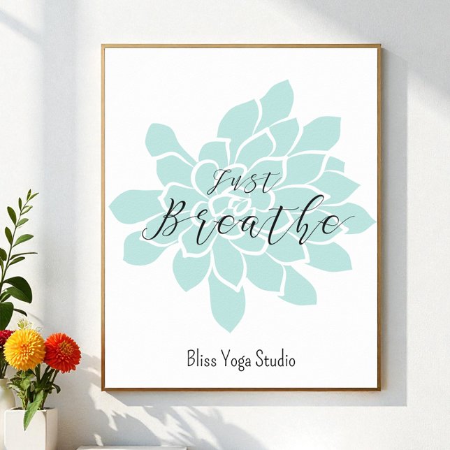 Atmen Sie einfach die grünen weißen Yoga Zitate Ze Poster (Von Creator hochgeladen)