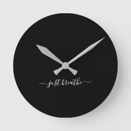 Atmen Sie einfach schwarz elegante Skript-Yoga gro Runde Wanduhr