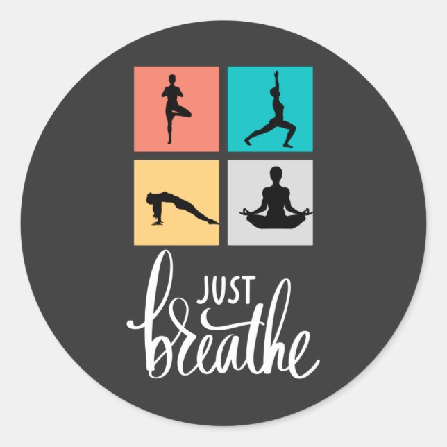 Atmen Sie einfach Yoga Meditation schwarz Runder Aufkleber (Vorderseite)