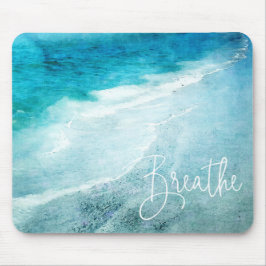 Atmen Sie Yoga Zitat Retro Beach Aquamarin Blue Oc Mousepad