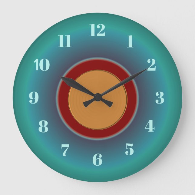 Atmosphärisch blau grün mit Red Gold Center Große Wanduhr (Vorderseite)