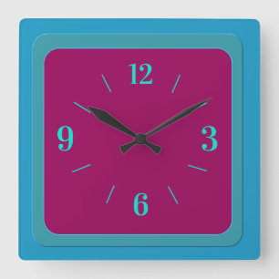 Atmosphärische Blaugrün-Rahmen mit Cerise-Mitte Quadratische Wanduhr