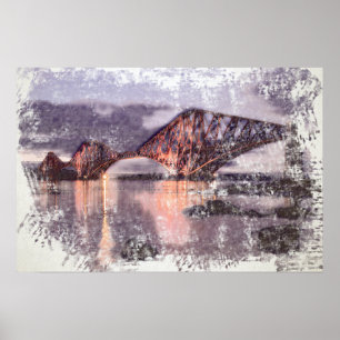 Atmosphärische Forth Bridge in der Dämmerung Aquar Poster