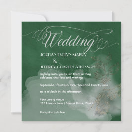 Atmosphärische grüne moderne Hochzeitseinladung Einladung