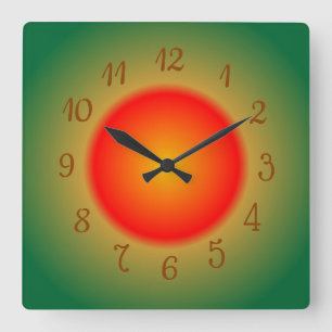 Atmosphärisches Orange/rot und grün > Küchen-Uh Quadratische Wanduhr