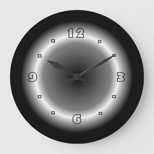 Atmosphärisches Schwarz mit weißem Halo-Effekt Große Wanduhr (Vorderseite)