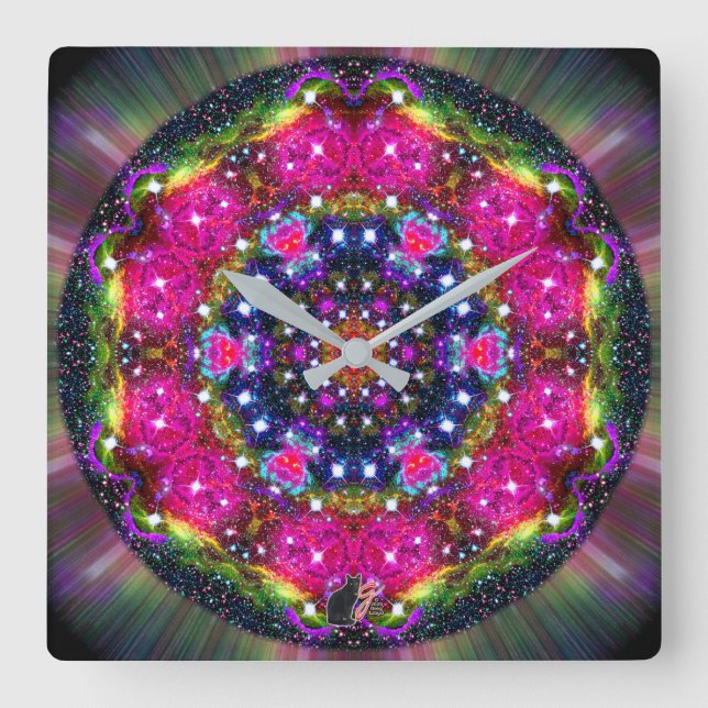 Atmospheric Stellar Kaleid Quadratische Wanduhr (Vorderseite)