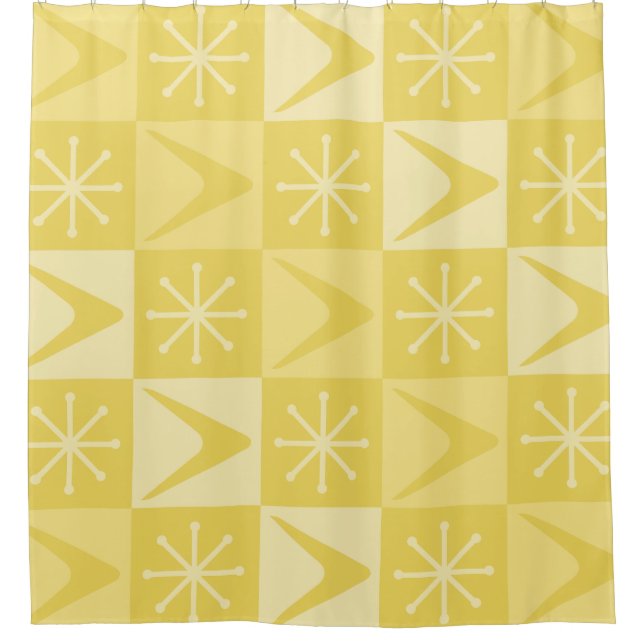Atom Age Checkered Boomerangs Gelb Duschvorhang (Vorderseite)