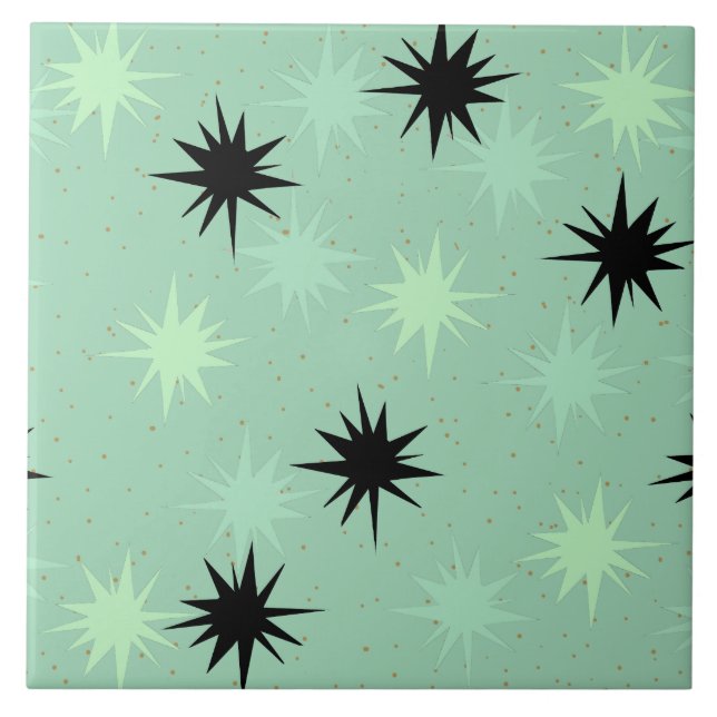 Atom Jade und Mint Starbursts Keramikfliese (Vorderseite)
