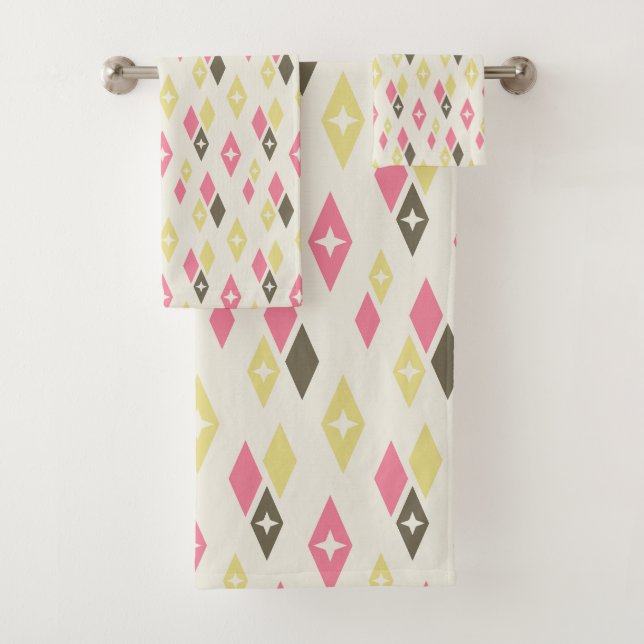 Atom-MCM-Karo-Muster Rosa, Gelb, Grün Badhandtuch Set (Insitu)