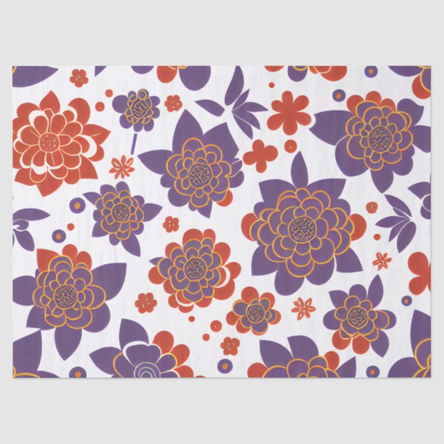 Atom Orange und Lila Retro Mitte Jahrhundert Blüte Seidenpapier (Vorderseite)
