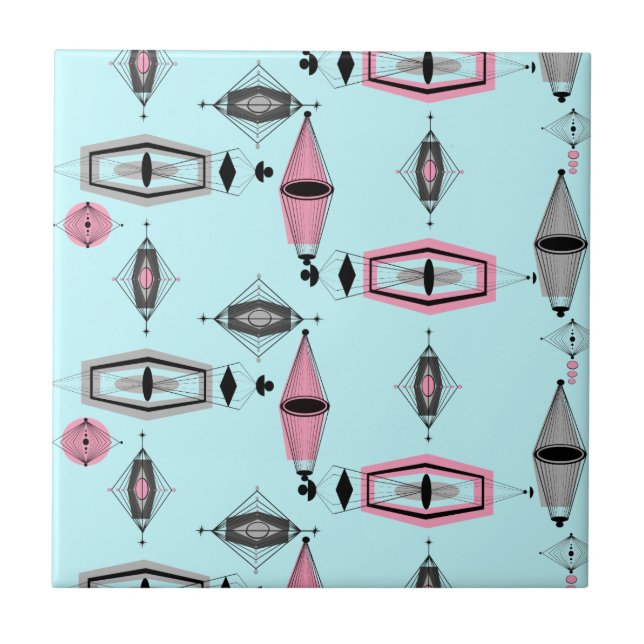 Atom-Pink- und Grau-Muster-Fliese Fliese (Vorderseite)