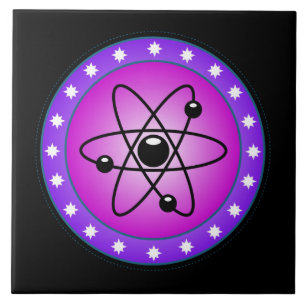 Atom Symbol auf rosa Hintergrund Fliese