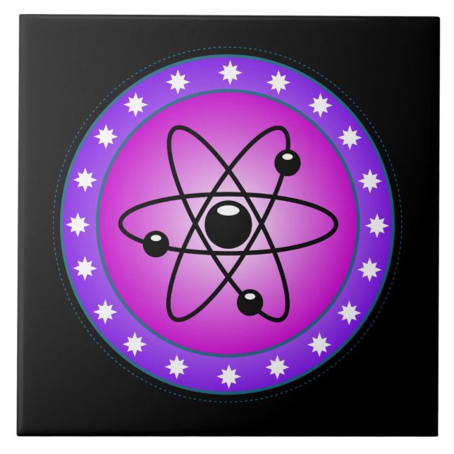 Atom Symbol auf rosa Hintergrund Fliese (Vorderseite)