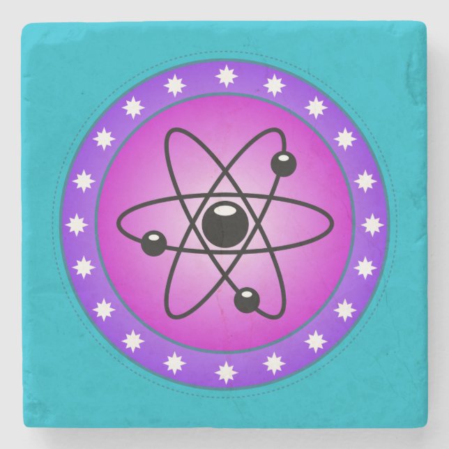 Atom Symbol auf rosa Hintergrund Steinuntersetzer (Vorderseite)