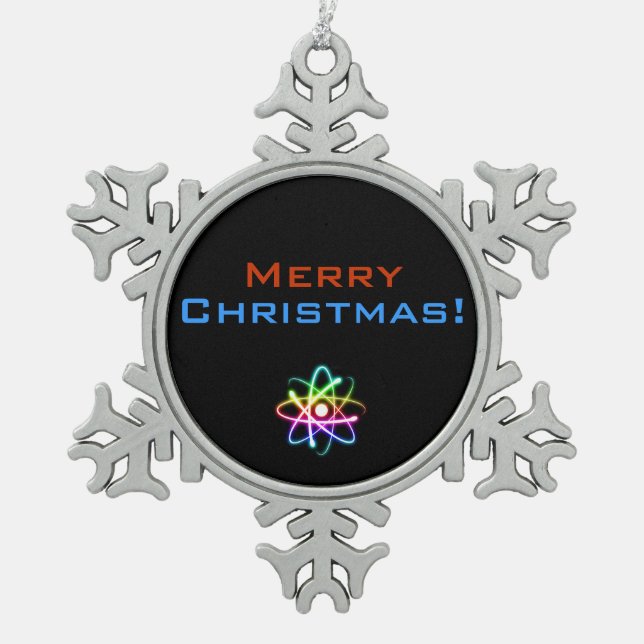 Atom-Weihnachten der frohen Weihnacht-| Schneeflocken Zinn-Ornament (Vorderseite)