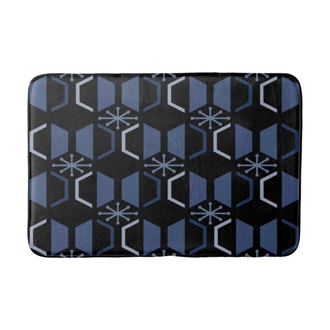 Atomalter Hexagons Schwarz Blau Badematte (Vorderseite)