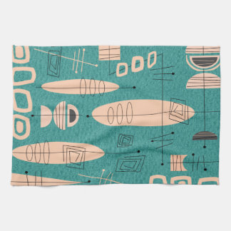 Atomära-inspirierte Fisch-Kunst aquamarin Geschirrtuch