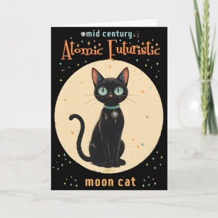 Atomare futuristische schwarze Katze Mond mit Text Karte