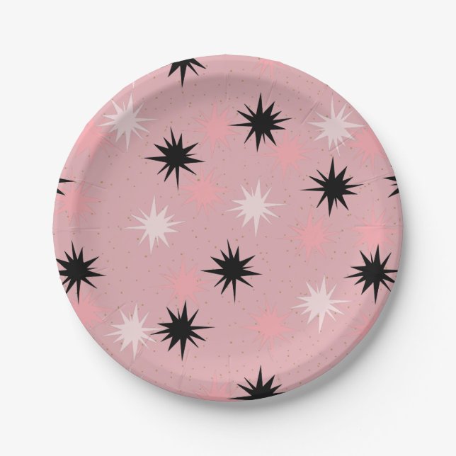 Atomare rosa Sternenexplosionen-Papierplatte Pappteller (Vorderseite)