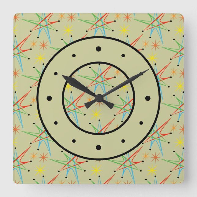 Atomare Sternexplosion Retro mehrfarbiges Muster Quadratische Wanduhr (Vorderseite)