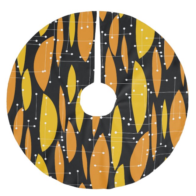 Atomarer Stil, schwarzes oranges geometrisches Mus Polyester Weihnachtsbaumdecke (Vorderseite)