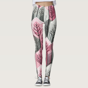 Atomares Rosa-Grau-Geometrisches-Baum-Gitter Leggings