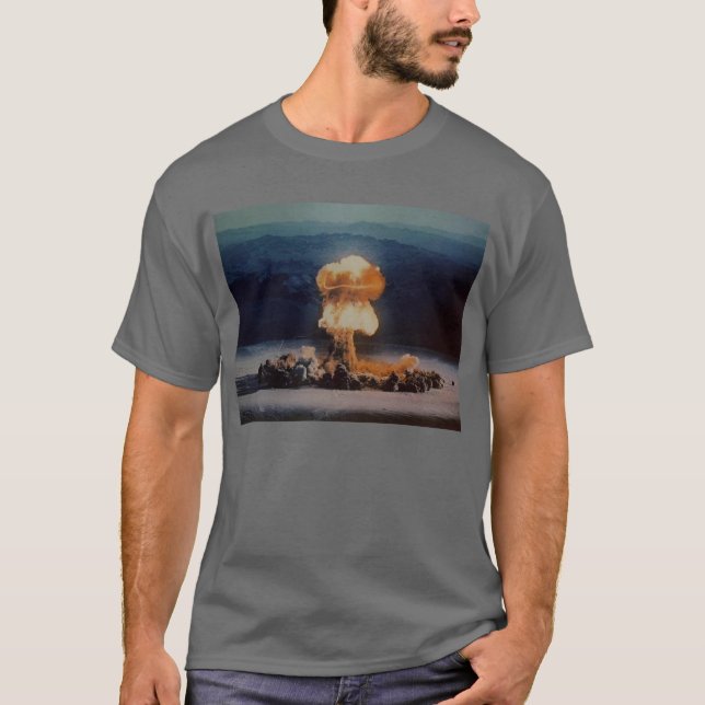 Atombombenexplosion, blau mit Blitz-Bolzen T-Shirt (Vorderseite)