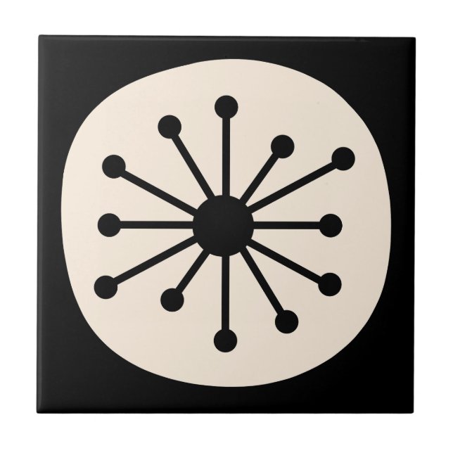 Atomdot Mid Century Modernes Retro Black & Cream Fliese (Vorderseite)