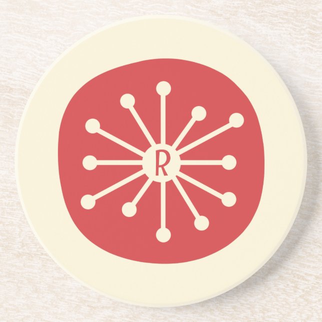 Atomdot Midjahrhundert Modernes Retro Initial Red Getränkeuntersetzer (Vorne)